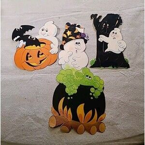 Vintage Set Of 3 Vintage 2 Sided Textured Halloween Ghost Die Cuts